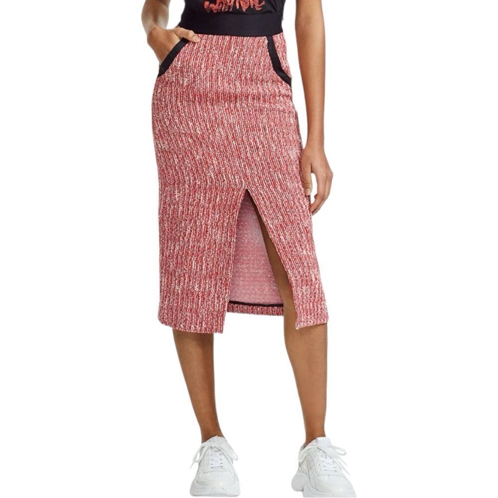 Maje Jivor Red Tweed Pencil Skirt Boucle Midi Slim Fit Size 3